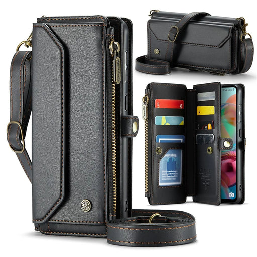 For Samsung Galaxy A71 4G SM-A715 Leather Case CASEME C36 Zipper Multiple Card Slots Phone Cover with Straps - Black - 1