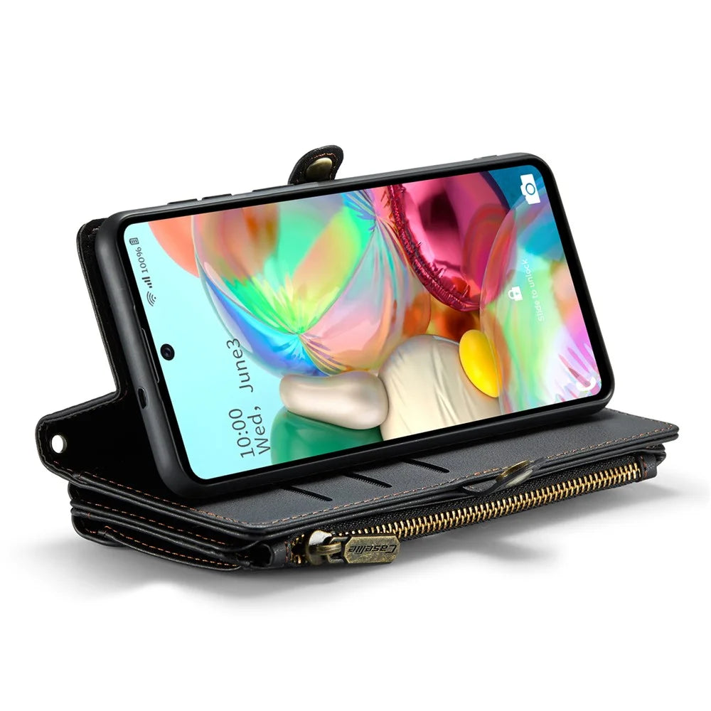 For Samsung Galaxy A71 4G SM-A715 Leather Case CASEME C36 Zipper Multiple Card Slots Phone Cover with Straps - Black - 3
