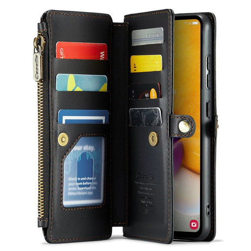 For Samsung Galaxy A72 4G Leather Case CASEME C36 Zipper Multiple Card Slots Phone Cover with Straps - Black - 2