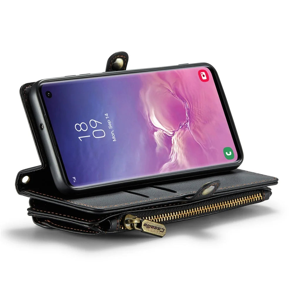 For Samsung Galaxy S10 5G Leather Case CASEME C36 Zipper Multiple Card Slots Phone Cover with Straps - Black - 3