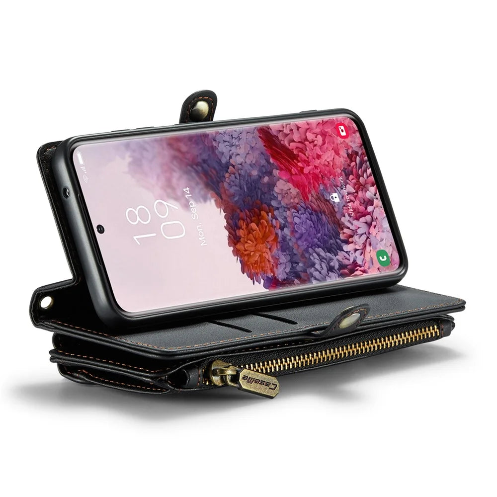 For Samsung Galaxy S20 4G / S20 5G Leather Case CASEME C36 Zipper Multiple Card Slots Phone Cover with Straps - Black - 3