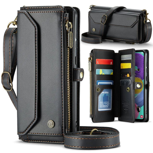 For Samsung Galaxy A51 4G SM-A515 Leather Case CASEME C36 Zipper Multiple Card Slots Phone Cover with Straps - Black - 1