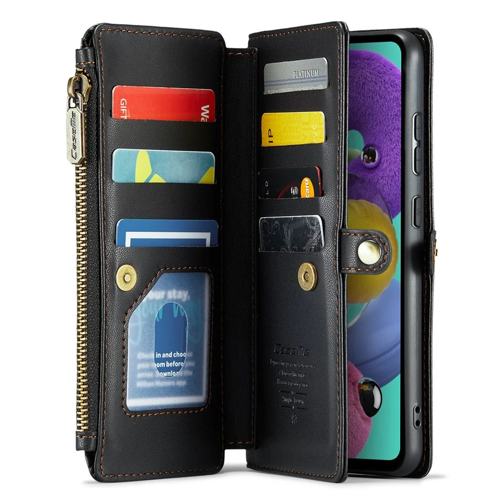 For Samsung Galaxy A51 4G SM-A515 Leather Case CASEME C36 Zipper Multiple Card Slots Phone Cover with Straps - Black - 2