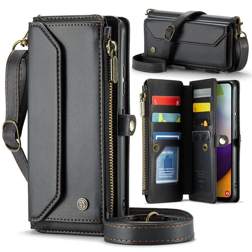 For Samsung Galaxy A52 4G / A52 5G / A52s 5G Leather Case CASEME C36 Zipper Multiple Card Slots Phone Cover with Straps - Black - 1