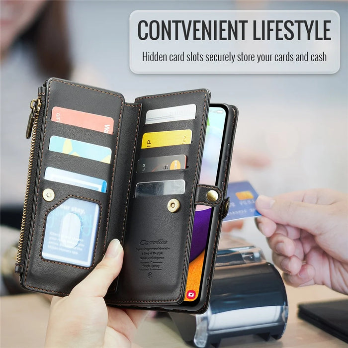 For Samsung Galaxy A52 4G / A52 5G / A52s 5G Leather Case CASEME C36 Zipper Multiple Card Slots Phone Cover with Straps - Black - 7