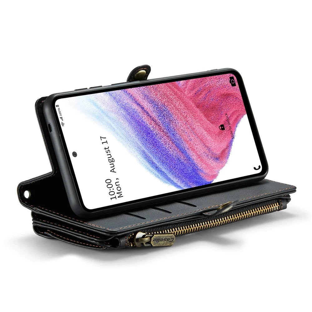 For Samsung Galaxy A53 5G Leather Case CASEME C36 Zipper Multiple Card Slots Phone Cover with Straps - Black - 3