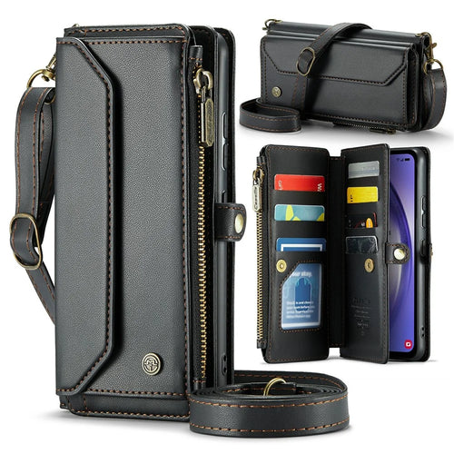 For Samsung Galaxy A54 5G Leather Case CASEME C36 Zipper Multiple Card Slots Phone Cover with Straps - Black - 1
