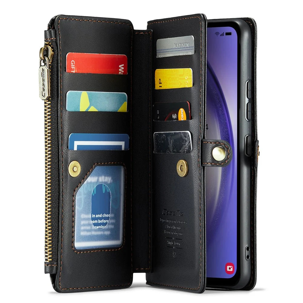 For Samsung Galaxy A54 5G Leather Case CASEME C36 Zipper Multiple Card Slots Phone Cover with Straps - Black - 2