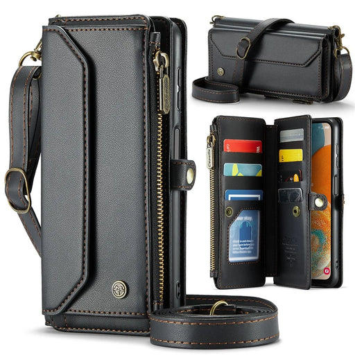 For Samsung Galaxy A23 4G / A23 5G (Global) Leather Case CASEME C36 Zipper Multiple Card Slots Phone Cover with Straps - Black - 1