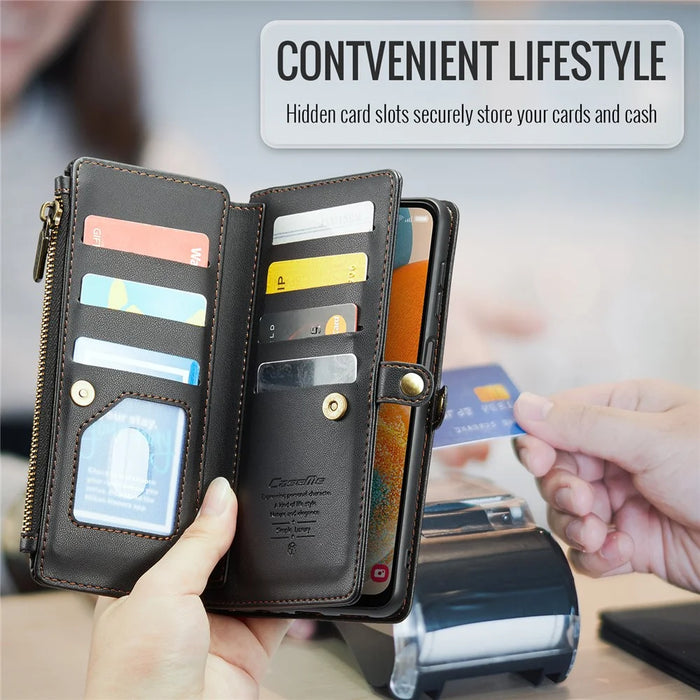For Samsung Galaxy A23 4G / A23 5G (Global) Leather Case CASEME C36 Zipper Multiple Card Slots Phone Cover with Straps - Black - 7