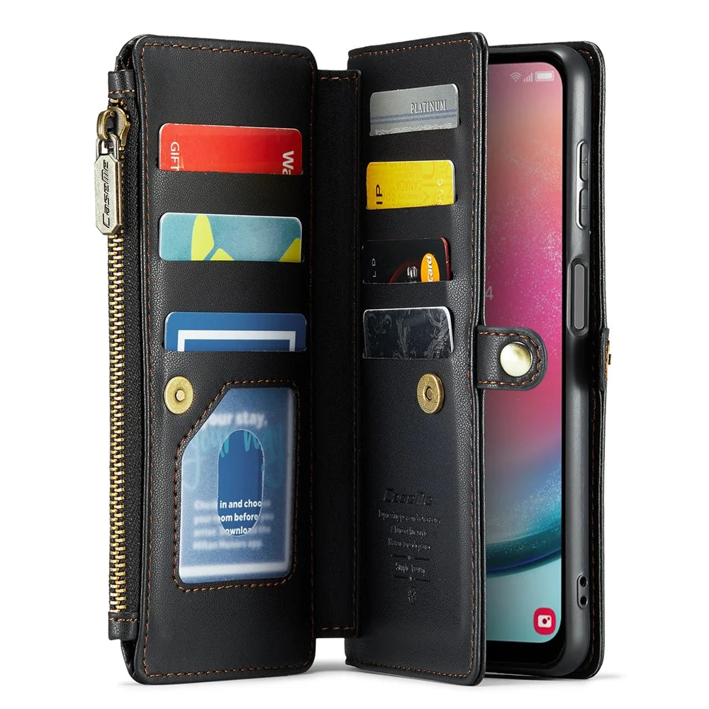 For Samsung Galaxy A24 4G (162.1mm) Leather Case CASEME C36 Zipper Multiple Card Slots Phone Cover with Straps - Black - 2