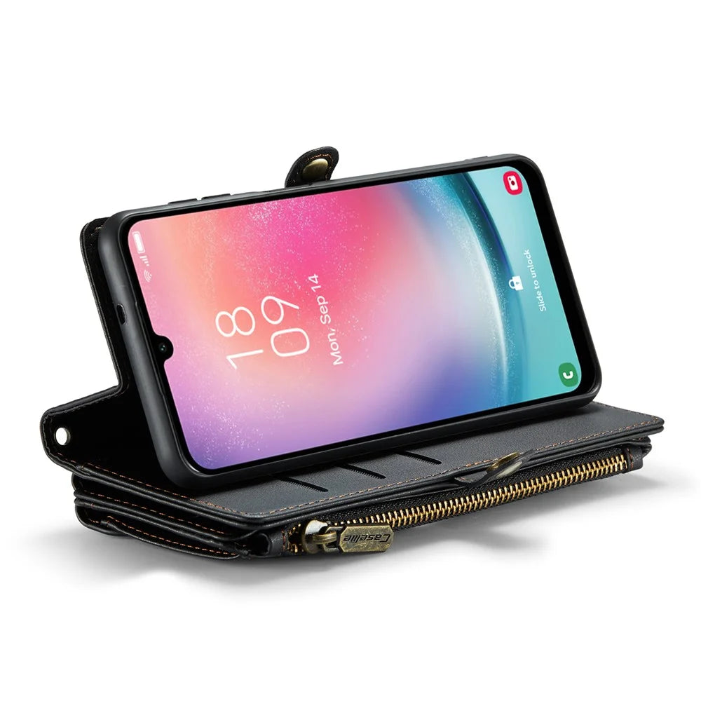 For Samsung Galaxy A24 4G (162.1mm) Leather Case CASEME C36 Zipper Multiple Card Slots Phone Cover with Straps - Black - 3