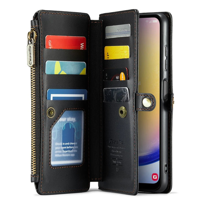 For Samsung Galaxy A25 5G (Global) (161mm) Leather Case CASEME C36 Zipper Multiple Card Slots Phone Cover with Straps - Black - 2