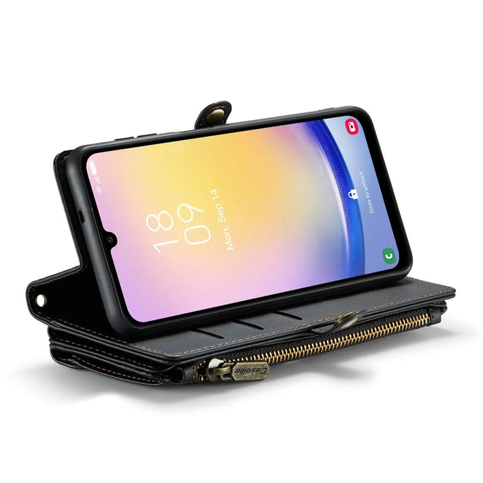 For Samsung Galaxy A25 5G (Global) (161mm) Leather Case CASEME C36 Zipper Multiple Card Slots Phone Cover with Straps - Black - 3