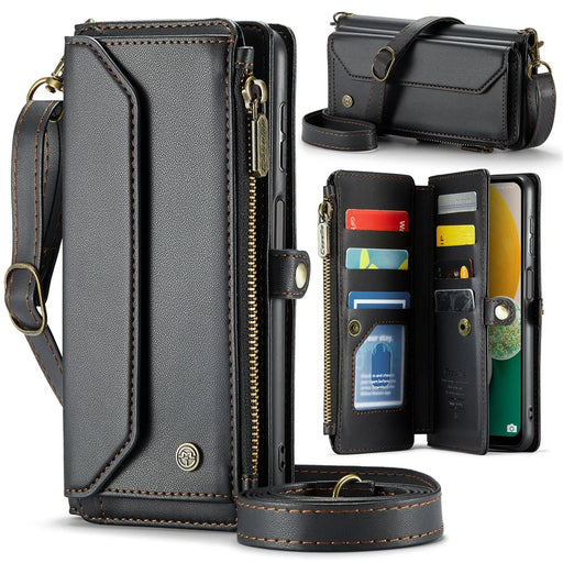 For Samsung Galaxy A13 5G Leather Case CASEME C36 Zipper Multiple Card Slots Phone Cover with Straps - Black - 1