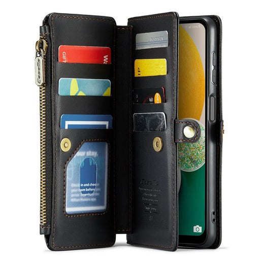 For Samsung Galaxy A13 5G Leather Case CASEME C36 Zipper Multiple Card Slots Phone Cover with Straps - Black - 2