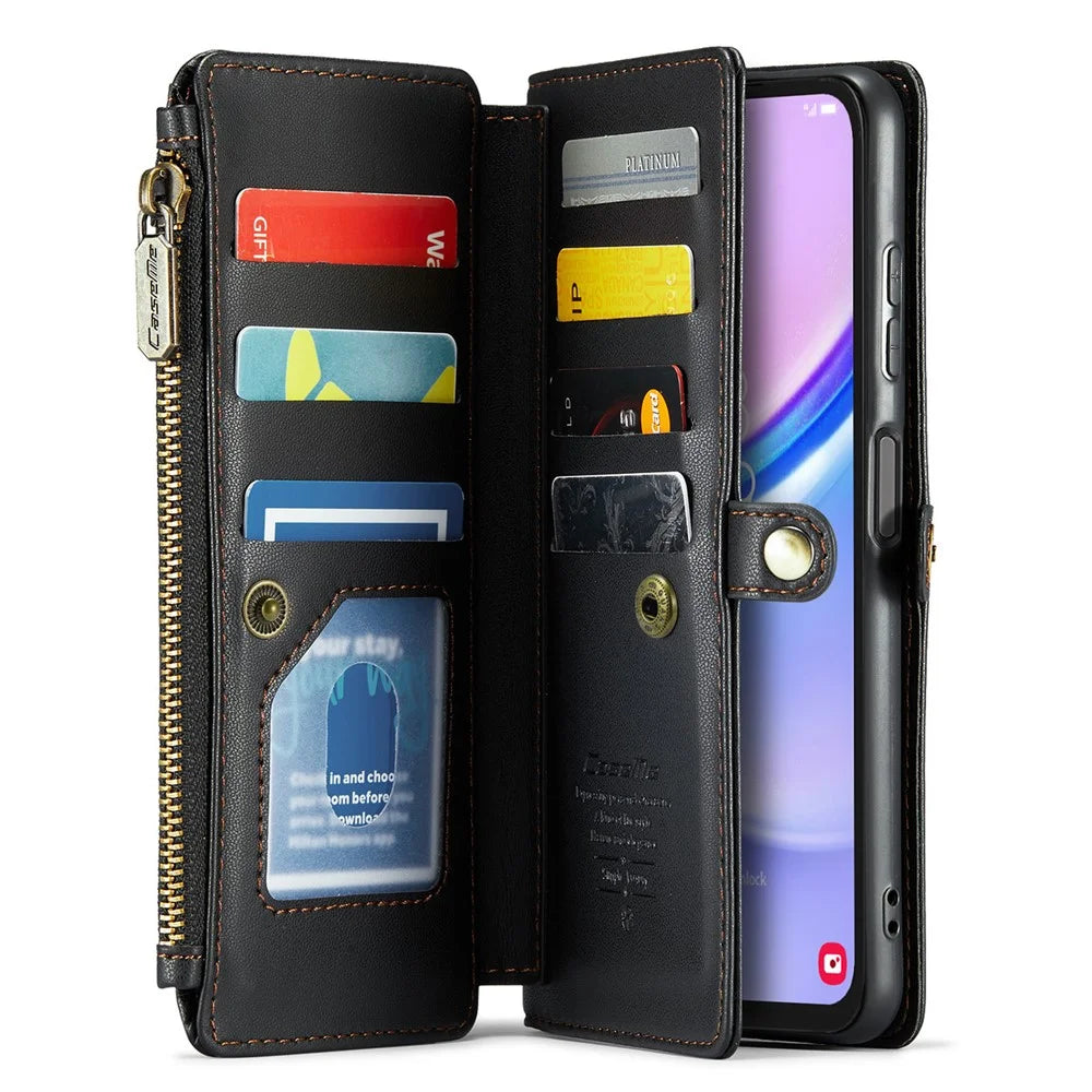 For Samsung Galaxy A15 4G / 5G Leather Case CASEME C36 Zipper Multiple Card Slots Phone Cover with Straps - Black - 2