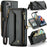 For iPhone 14 Plus Leather Case CASEME C36 Zipper Multiple Card Slots Phone Cover with Straps - Black - 1