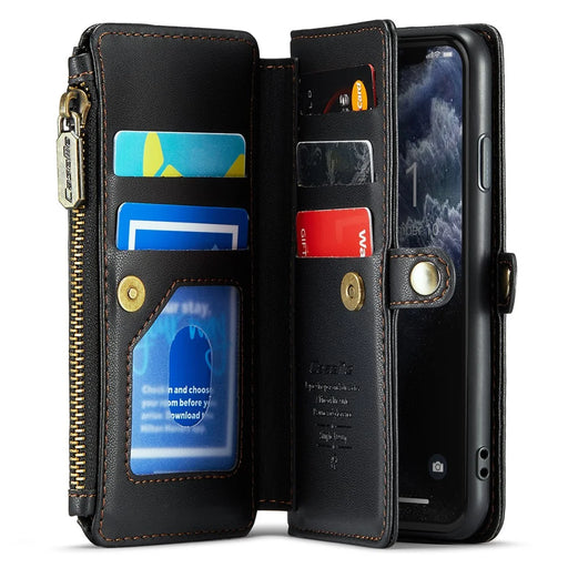 For iPhone 11 Pro Leather Case CASEME C36 Zipper Multiple Card Slots Phone Cover with Straps - Black - 2