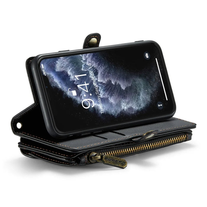 For iPhone 11 Pro Leather Case CASEME C36 Zipper Multiple Card Slots Phone Cover with Straps - Black - 3