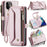 For iPhone 12 mini Leather Case CASEME C36 Zipper Multiple Card Slots Phone Cover with Straps - Pink - 1
