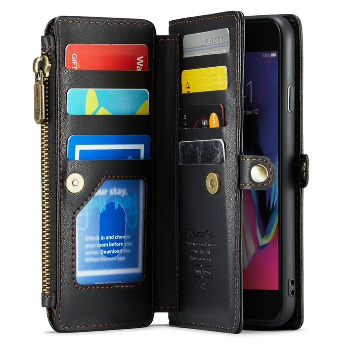 For iPhone 6 Plus / 6s Plus / 7 Plus / 8 Plus Leather Case CASEME C36 Zipper Multiple Card Slots Phone Cover with Straps - Black - 2
