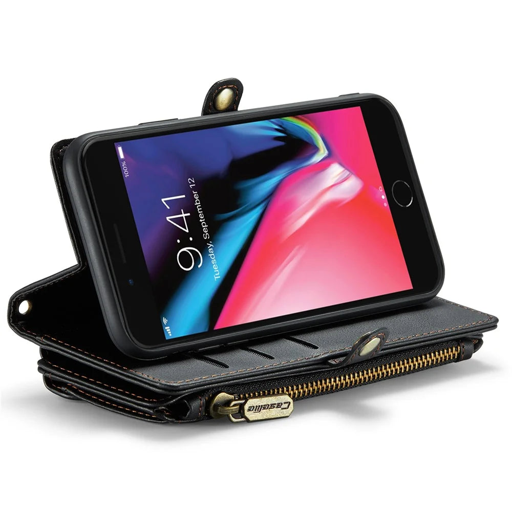 For iPhone 6 Plus / 6s Plus / 7 Plus / 8 Plus Leather Case CASEME C36 Zipper Multiple Card Slots Phone Cover with Straps - Black - 3