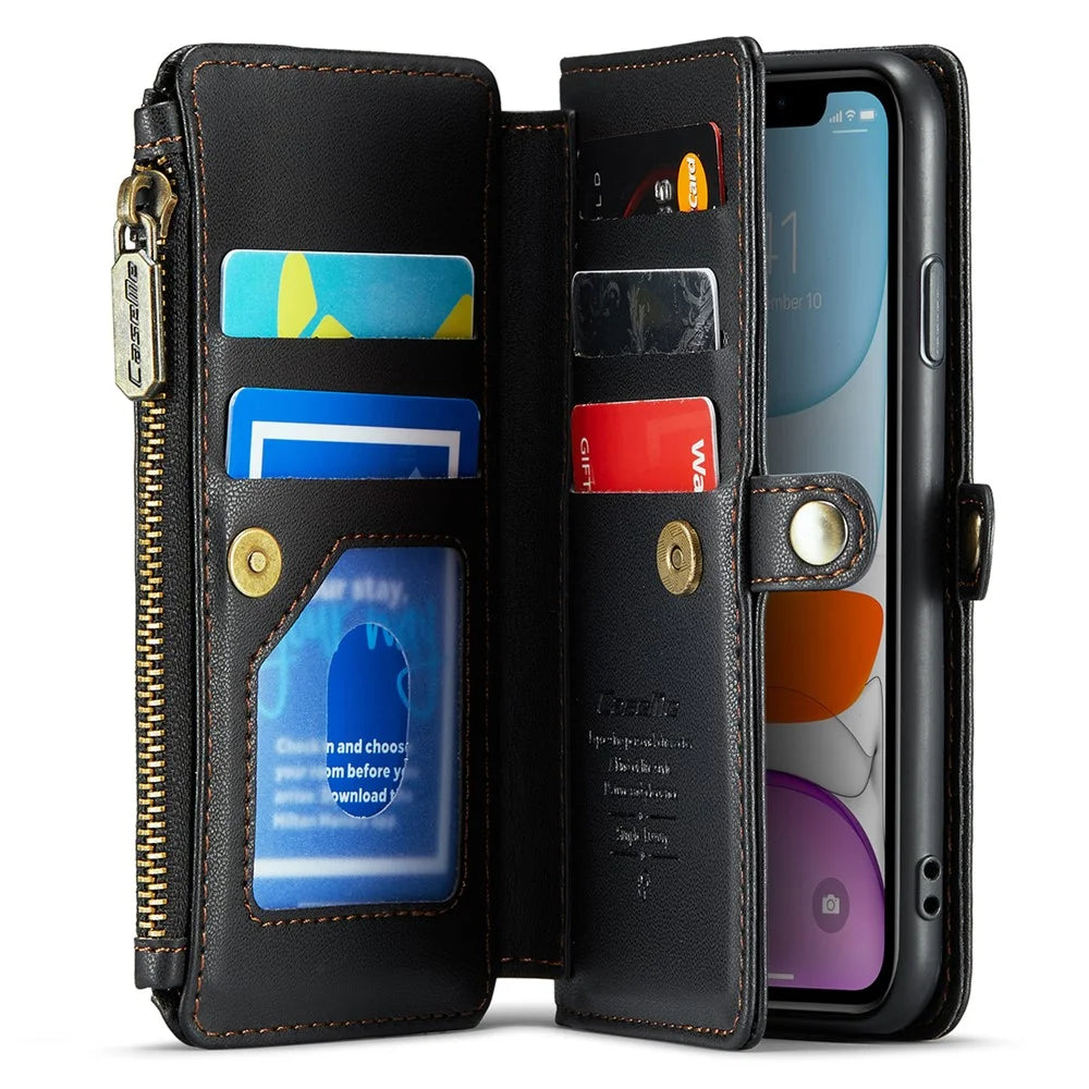 For iPhone 11 Leather Case CASEME C36 Zipper Multiple Card Slots Phone Cover with Straps - Black - 2