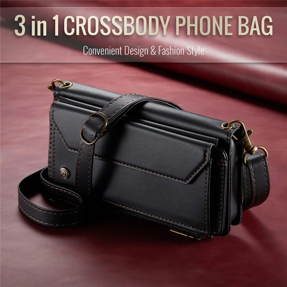 For iPhone 11 Leather Case CASEME C36 Zipper Multiple Card Slots Phone Cover with Straps - Black - 7