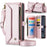 For iPhone XR Leather Case CASEME C36 Zipper Multiple Card Slots Phone Cover with Straps - Pink - 1