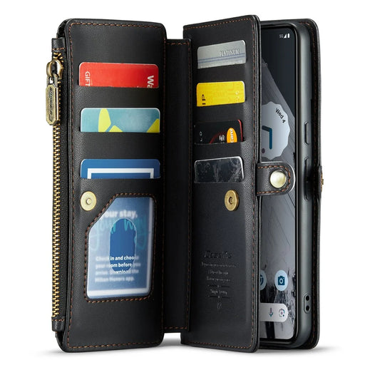 For Google Pixel 8 Pro Leather Case CASEME C36 Zipper Multiple Card Slots Phone Cover with Straps - Black - 2