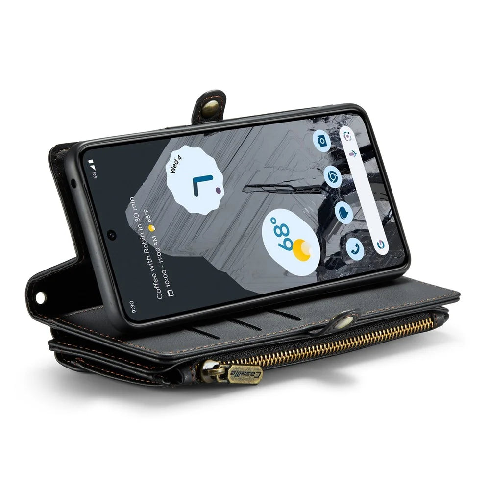 For Google Pixel 8 Pro Leather Case CASEME C36 Zipper Multiple Card Slots Phone Cover with Straps - Black - 3
