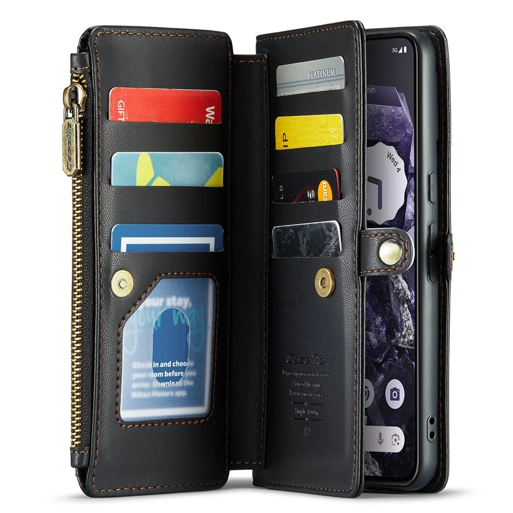 For Google Pixel 8 Leather Case CASEME C36 Zipper Multiple Card Slots Phone Cover with Straps - Black - 2
