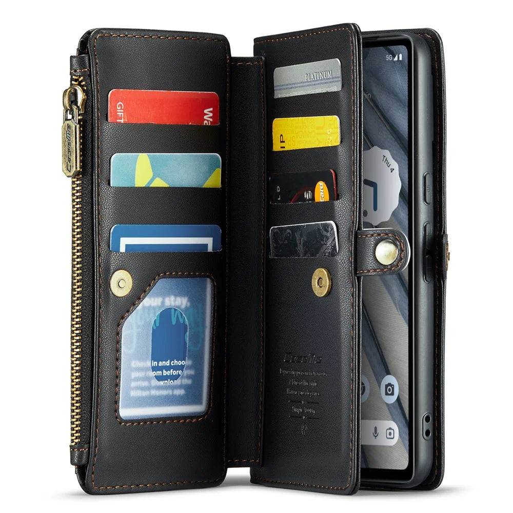 For Google Pixel 7a Leather Case CASEME C36 Zipper Multiple Card Slots Phone Cover with Straps - Black - 2