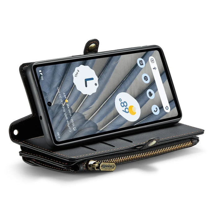 For Google Pixel 7a Leather Case CASEME C36 Zipper Multiple Card Slots Phone Cover with Straps - Black - 3