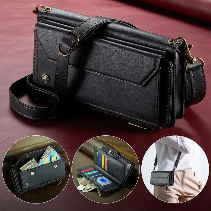 For Google Pixel 7a Leather Case CASEME C36 Zipper Multiple Card Slots Phone Cover with Straps - Black - 5