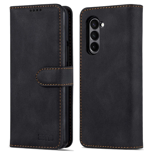 AZNS For Samsung Galaxy Z Fold6 5G Case Leather Phone Cover with Wallet Stand - Black - 1