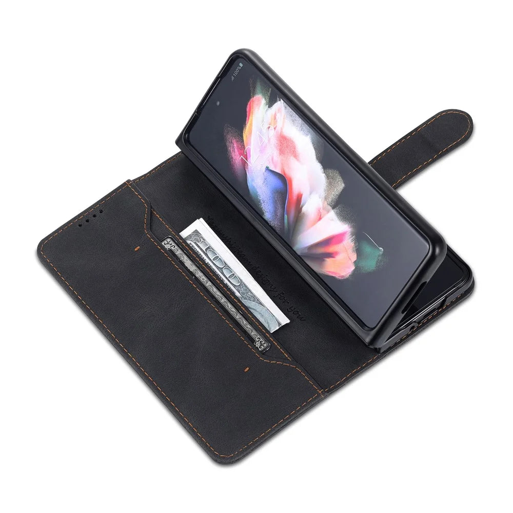 AZNS For Samsung Galaxy Z Fold6 5G Case Leather Phone Cover with Wallet Stand - Black - 3