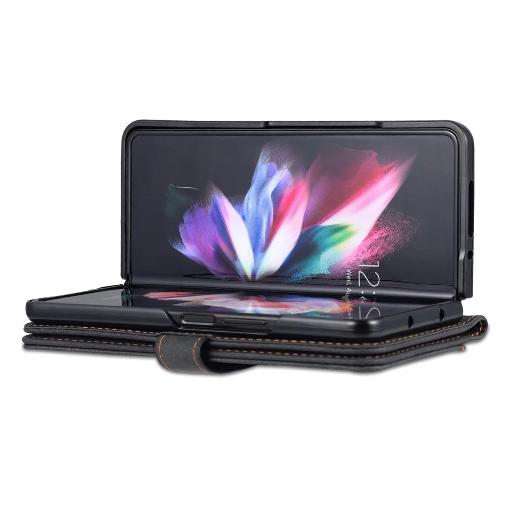 AZNS For Samsung Galaxy Z Fold6 5G Case Leather Phone Cover with Wallet Stand - Black - 4