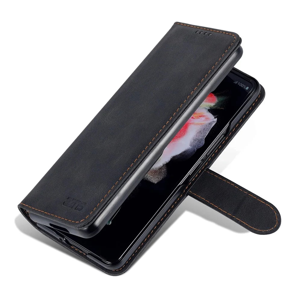 AZNS For Samsung Galaxy Z Fold6 5G Case Leather Phone Cover with Wallet Stand - Black - 6