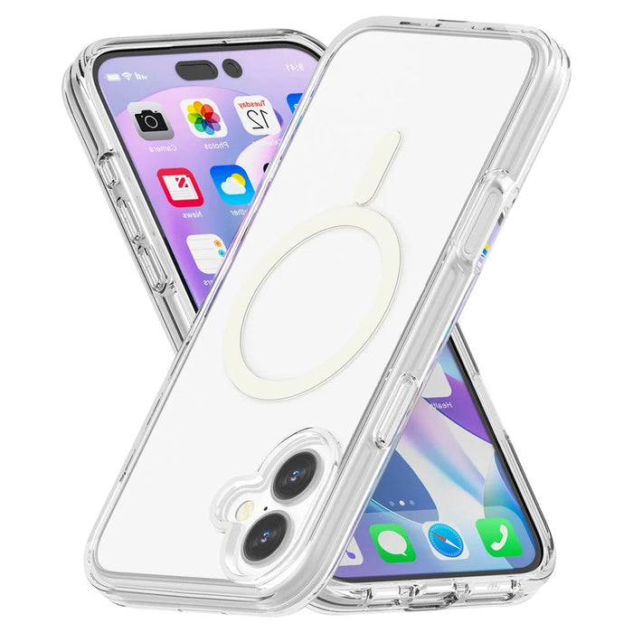 For iPhone 16 Magnetic Phone Case PC+TPU Scratch-Proof Cover Compatible with MagSafe - Transparent - 4