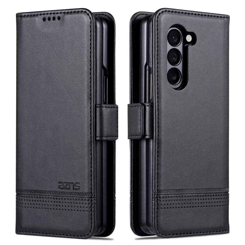 AZNS For Samsung Galaxy Z Fold6 5G Case Wallet PU Leather+PC Phone Cover - Black - 1