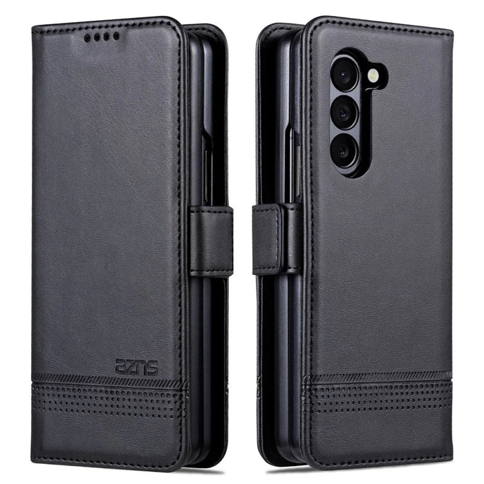 AZNS For Samsung Galaxy Z Fold6 5G Case Wallet PU Leather+PC Phone Cover - Black - 1