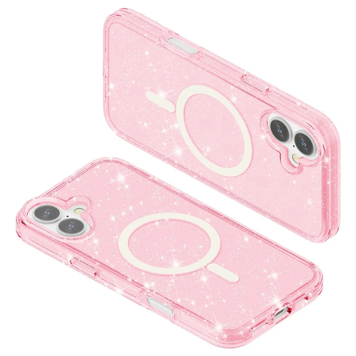 For iPhone 16 Plus Magnetic Phone Case Sparkly Glitter PC+TPU Phone Cover - Pink - 5