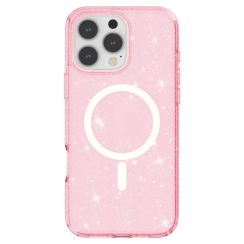 For iPhone 16 Pro Max Case Sparkly Glitter PC+TPU Phone Cover Compatible with MagSafe - Pink - 2