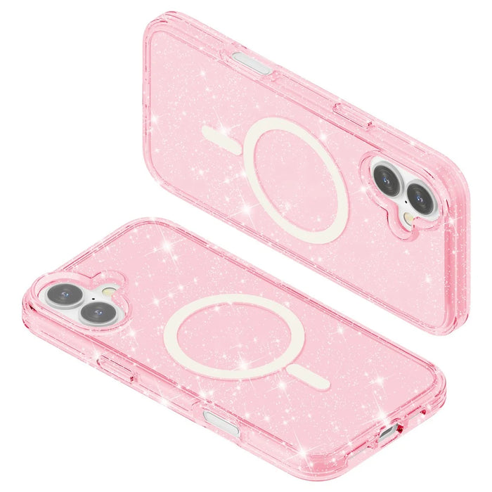 For iPhone 16 Case Compatible with MagSafe Sparkly Glitter PC+TPU Phone Cover - Pink - 5