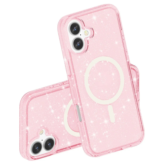 For iPhone 16 Case Compatible with MagSafe Sparkly Glitter PC+TPU Phone Cover - Pink - 6