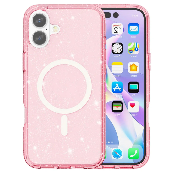 For iPhone 16 Case Compatible with MagSafe Sparkly Glitter PC+TPU Phone Cover - Pink - 7