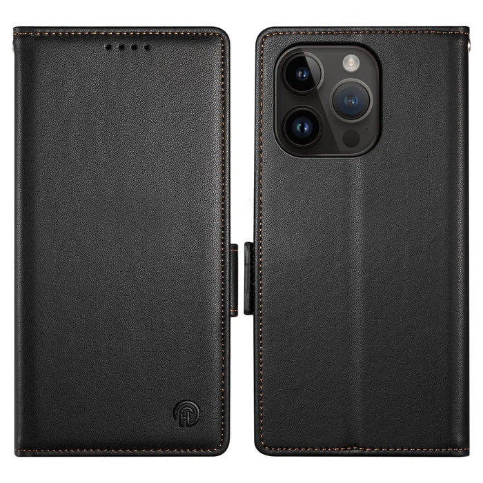 DF-010 For iPhone 14 Pro Case PU Leather Wallet Stand Phone Cover - Black - 1