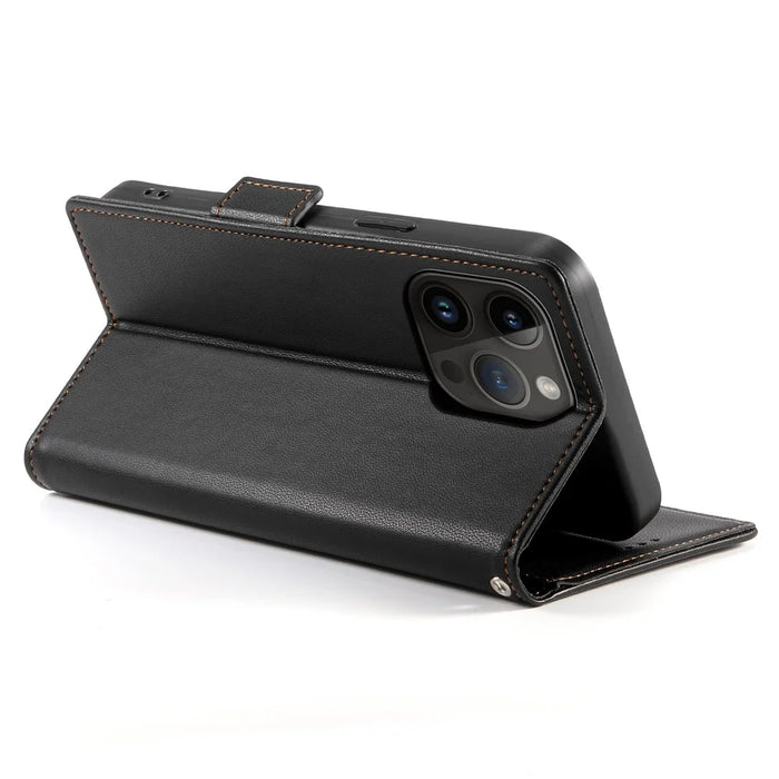 DF-010 For iPhone 14 Pro Case PU Leather Wallet Stand Phone Cover - Black - 3